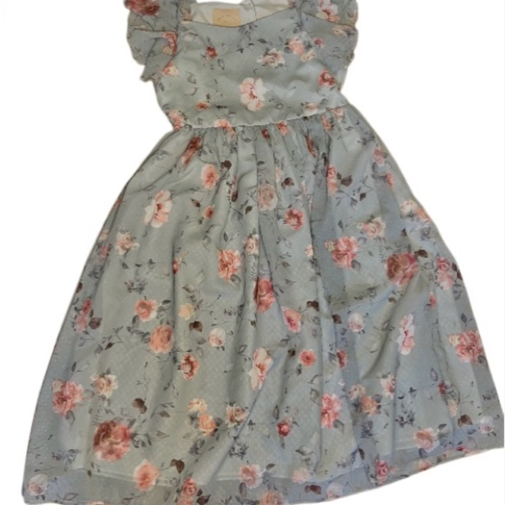 Floral Kids Dress in Blue and Pink